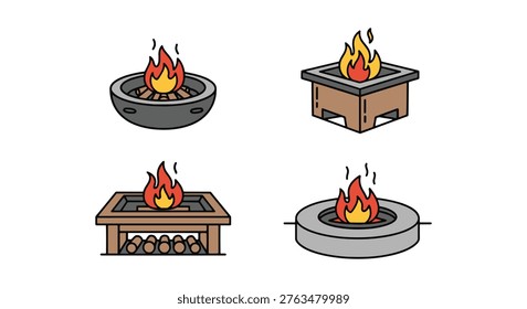 Fire pit Line art vector set creative abstract simple