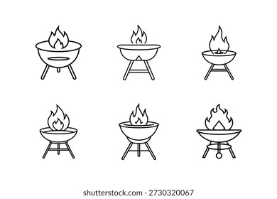 fire pit table icon line art vector illustration isolated