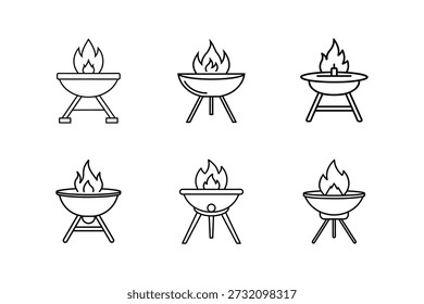 fire pit table line art vector illustration isolated