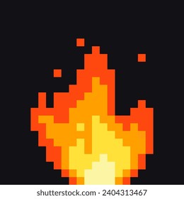 Icono de arte de píxel de fuego de 8 bits con fuego de sprite. Ilustración vectorial aislada para juegos de arte píxel.