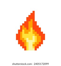 Fire pixel art icon 8-bit sprite bonfire. Isolated vector illustration for pixel art games.