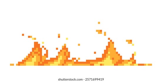 Fire, pixel art icon. Knitted design.  Isolated vector illustration. 8-bit sprite. Old school computer graphic style. Game assets.