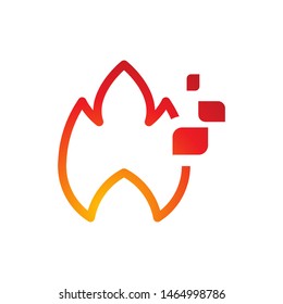 Fire with pixels logo template vector flame tech icon design