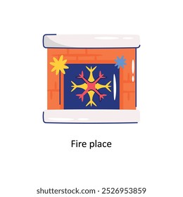 Fire place doodle vector outline Sticker. EPS 10 file