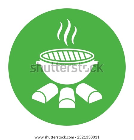 Fire place for grill or picnic vector sign isolated on white background. Flat illustration of fireplace with pot, eco tourist icon.