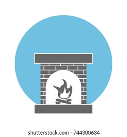 Fire Place made from Bricks, with firewoods. Flat icon.