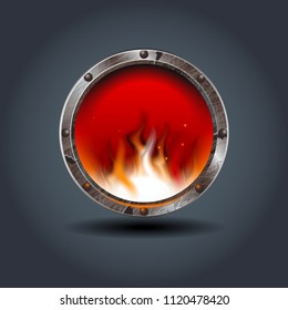 Fire place, rusty iron rounded badge icon. For Ui/Game.