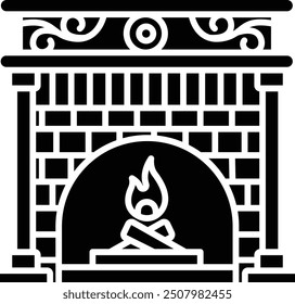 fire place solid glyph vector illustration