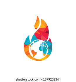 Fire Planet vector logo design template. Fire and earth icon design.