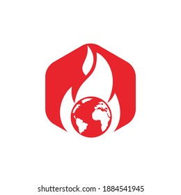 Plantilla de diseño del logotipo del vector Planeta de fuego. Diseño de iconos de fuego y tierra.