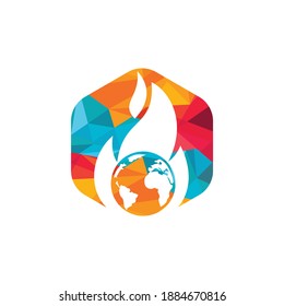 Fire Planet vector logo design template. Fire and earth icon design.