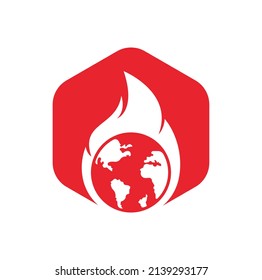 Fire Planet vector logo design template. Fire and earth icon design.