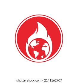 Fire Planet vector logo design template. Fire and earth icon design.