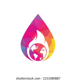Fire Planet vector logo design template. Fire and earth icon design.