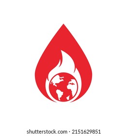 Fire Planet vector logo design template. Fire and earth icon design.