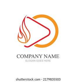 Fire and play button logo design template
