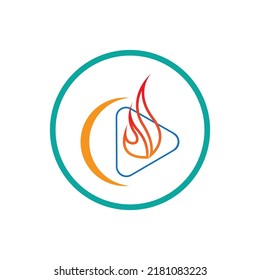 Fire and play button logo design template