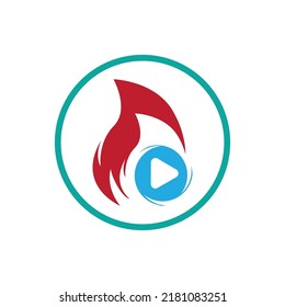 Fire and play button logo design template