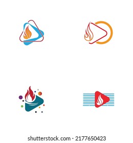 Fire and play button logo set design template