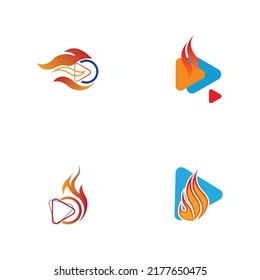 Fire and play button logo set design template