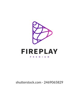 Diseño de logotipo de juego de fuego con ilustración de Botón de flecha triangular