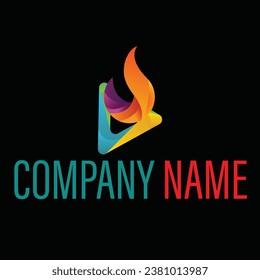 fire play music with fire flame gradient logo fire and play button logo design for music and video application
