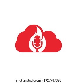 Fire Podcast cloud shape concept logo design template. Flame fire podcast mic logo vector icon illustration