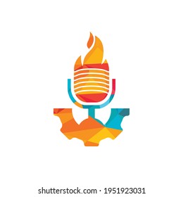 Fire Podcast gear shape concept logo design template.