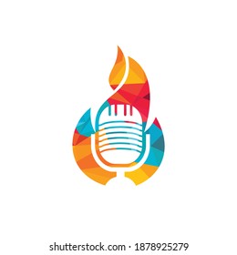 Fire Podcast logo design template. Flame fire podcast mic logo vector icon illustration.