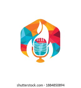 Fire Podcast logo design template. Flame fire podcast mic logo vector icon illustration.