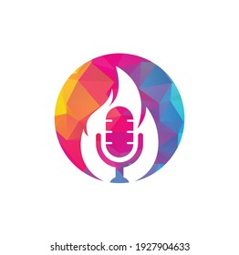 Fire Podcast logo design template. Flame fire podcast mic logo vector icon illustration.