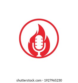 Fire Podcast logo design template. Flame fire podcast mic logo vector icon illustration.