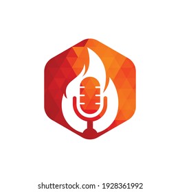 Fire Podcast logo design template. Flame fire podcast mic logo vector icon illustration.