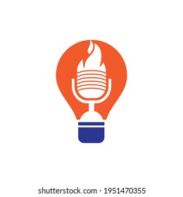 Plantilla de diseño del logotipo del podcast de fuego.  Concepto creativo del logo vectorial del podcast.