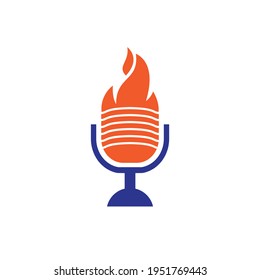 Fire Podcast logo design template. Flame fire podcast mic logo vector icon illustration.