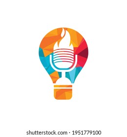 Fire Podcast logo design template.  Creative podcast vector logo concept.
