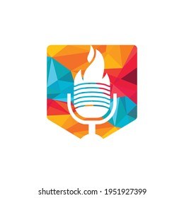 Design-Vorlage für das Brandlogos. Flammenfeuer Podcast-Logo, Vektorsymbol-Illustration.