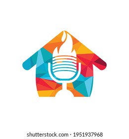 Fire Podcast logo design template. Podcast studio house logo concept.