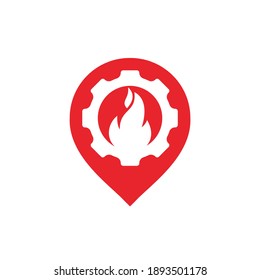 Fire point logo design template. Fire with gear and gps icon design.	