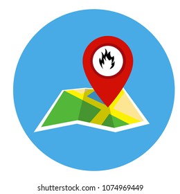 Fire pointer icon on map. Vector illustration