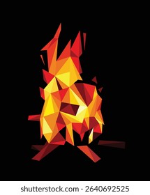 Fire in polygonal low poly vector. Firewood burning illustration abstract vector. Fire polygon logo