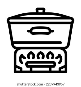 vector de icono de la línea de cocción de olla de fuego. signo de cocción de olla de fuego. símbolo de contorno aislado ilustración negra