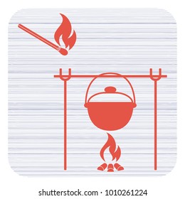 Fire and pot icon. Vector illustration.