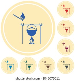 Fire and pot icon. Vector illustration.