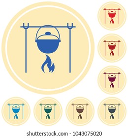 Fire and pot icon. Vector illustration.