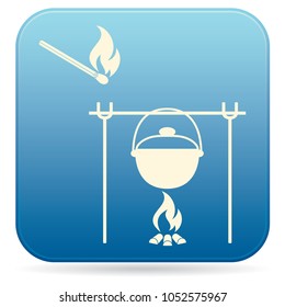 Fire and pot icon. Vector illustration.