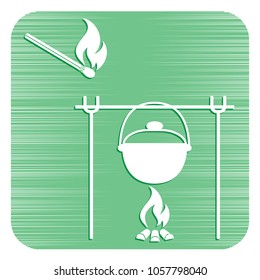 Fire and pot icon. Vector illustration.