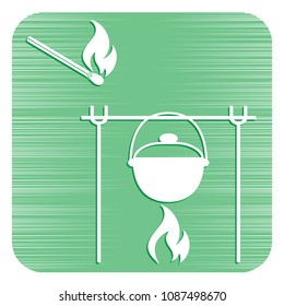 Fire and pot icon. Vector illustration.