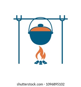 Fire and pot icon. Vector illustration.