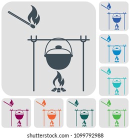 Fire and pot icon. Vector illustration.

